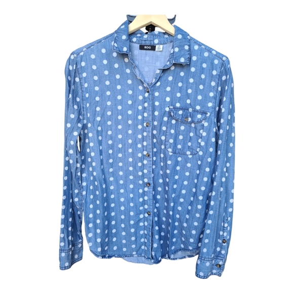 BDG Polka Dot Chambray Denim Shirt Size L - Picture 3 of 5